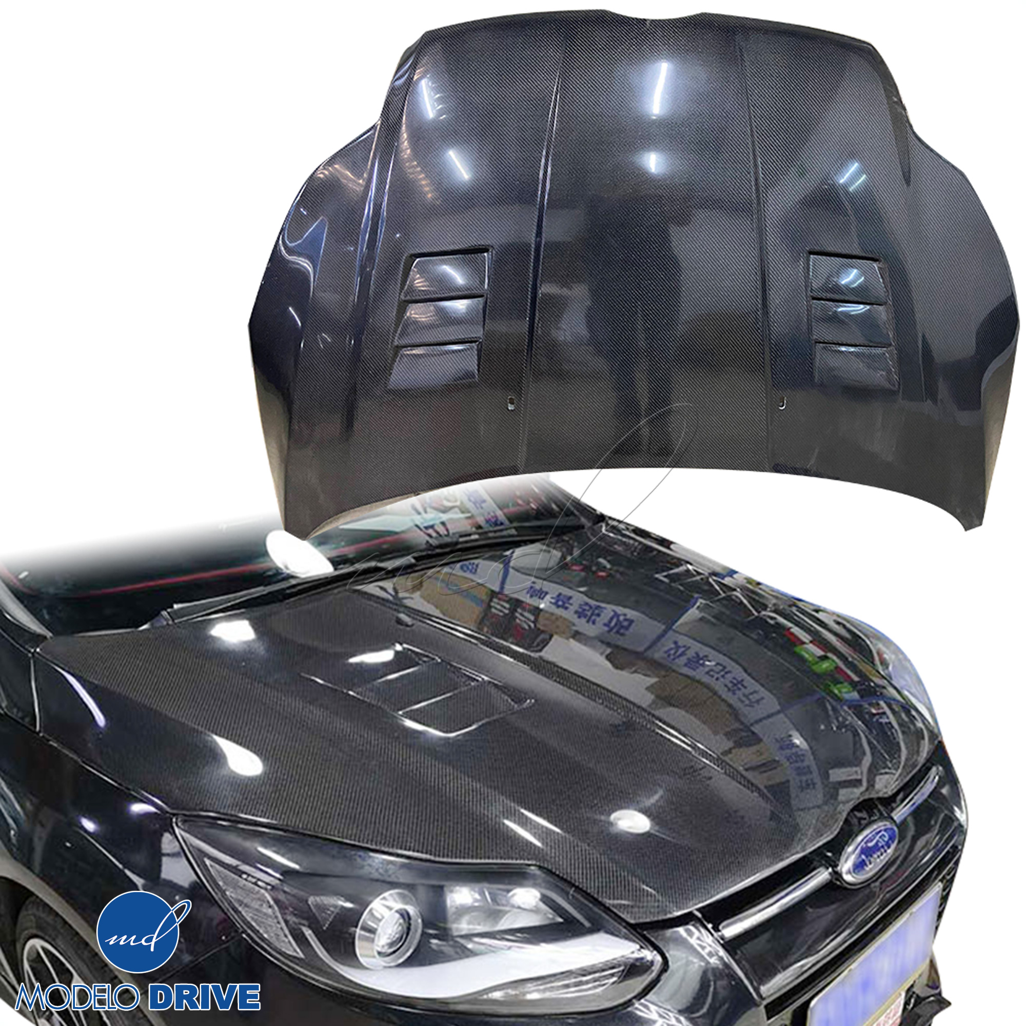 ModeloDrive Carbon Fiber KR Vented Hood > Ford Focus 2012-2014 - Image 1