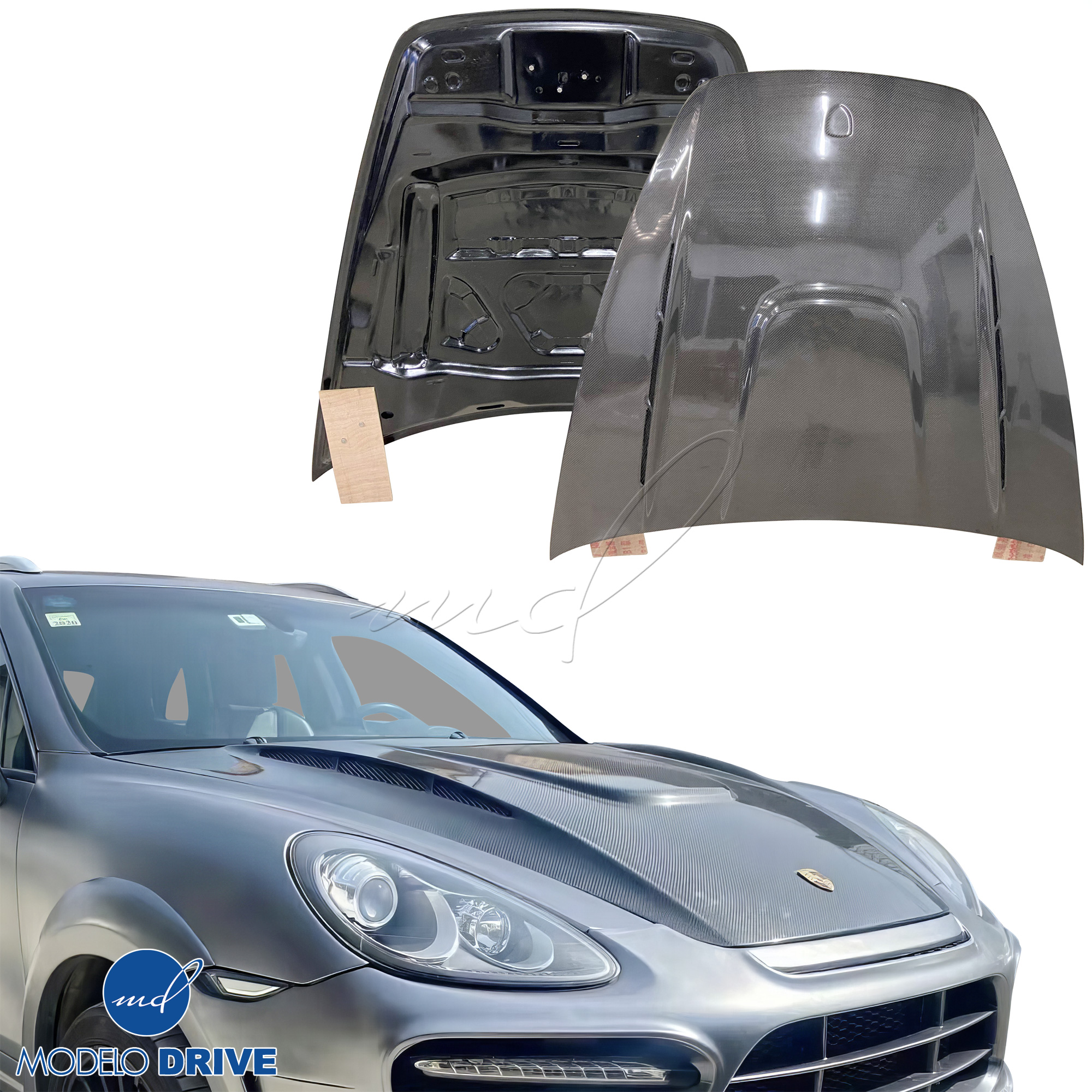 ModeloDrive Carbon Fiber HAMA Hood > Porsche Cayenne (958) 2011-2014 - Image 1