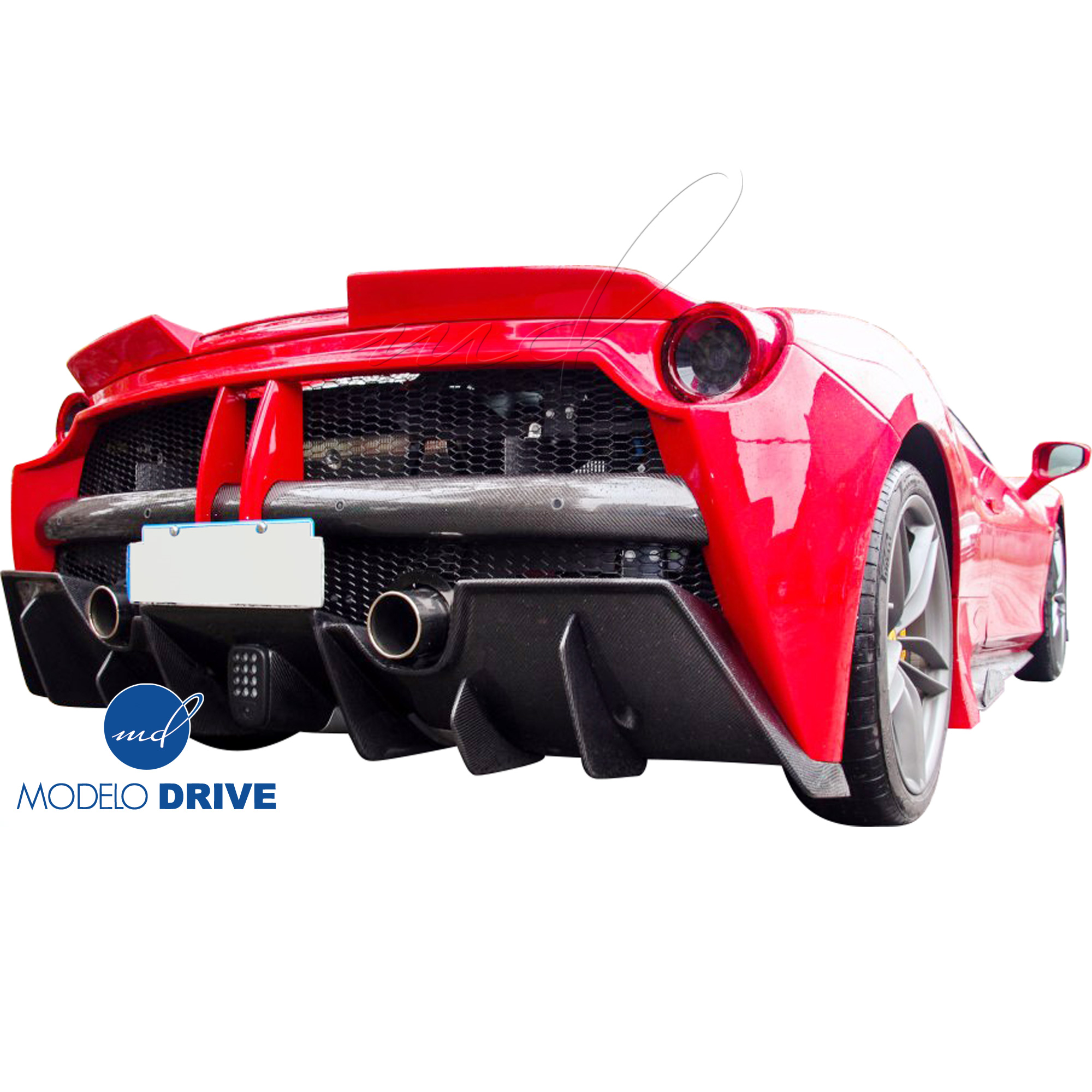 ModeloDrive Partial Carbon Fiber MDES Rear Bumper w Diffuser > Ferrari 488 GTB F142M 2016-2019 - Image 1