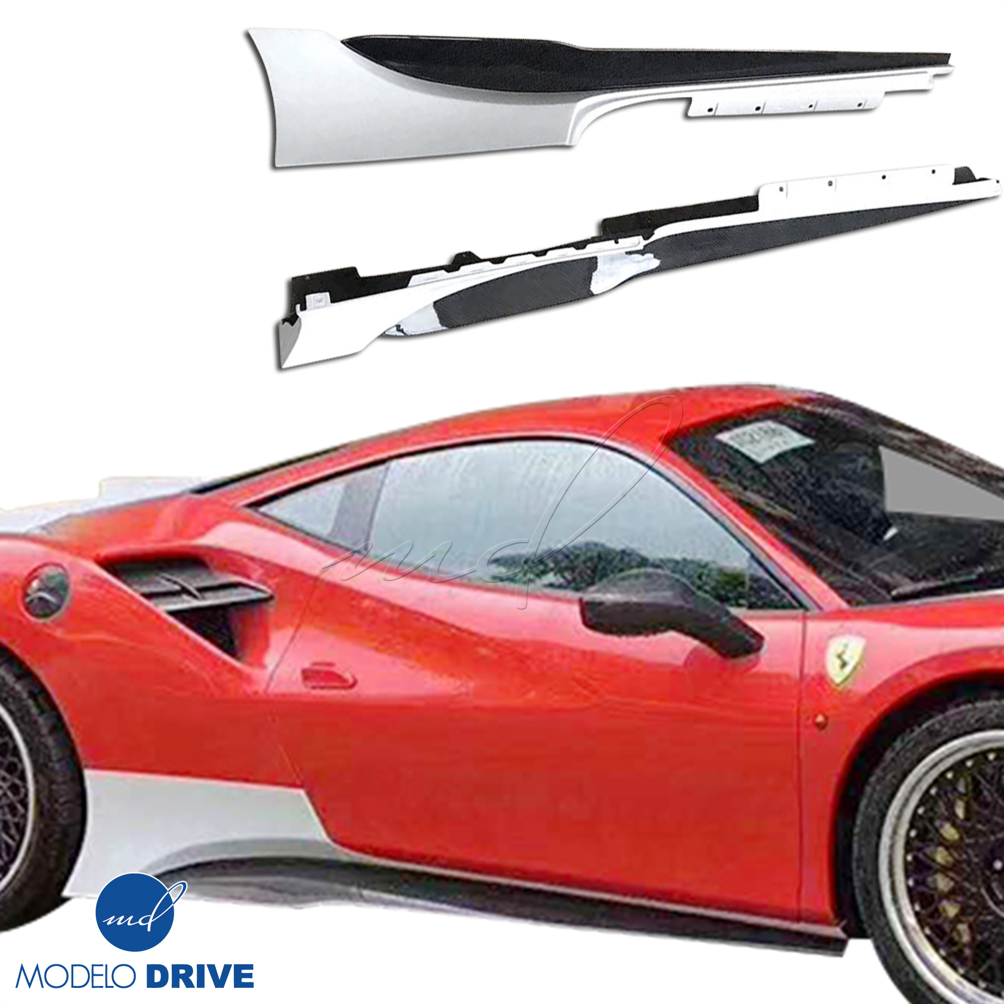 ModeloDrive Partial Carbon Fiber MDES Side Skirts > Ferrari 488 GTB F142M 2016-2019 - Image 1