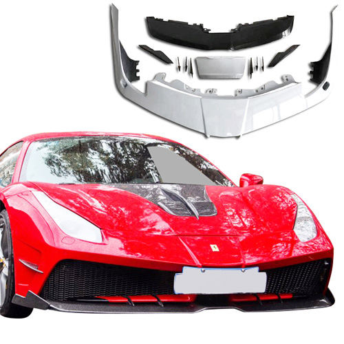 ModeloDrive Partial Carbon Fiber MDES Front Bumper w Splitter > Ferrari 488 GTB F142M 2016-2019 - Image 1